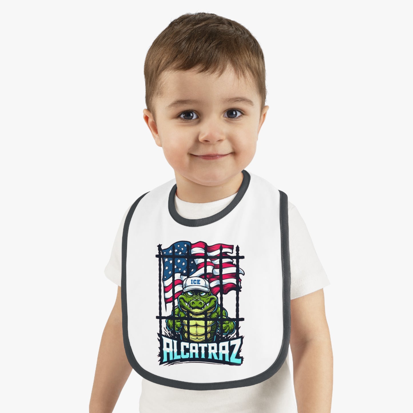 Baby Bib with Fun Alcatraz Design | Cute Baby Gift, First Birthday, Baby Shower, Toddler Accessories, Bibs for Boys and Girls